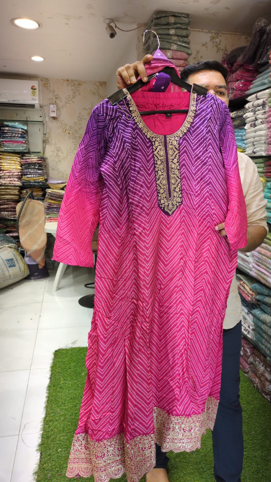 Pure Dola Silk Purple Anarkali 3pc Set