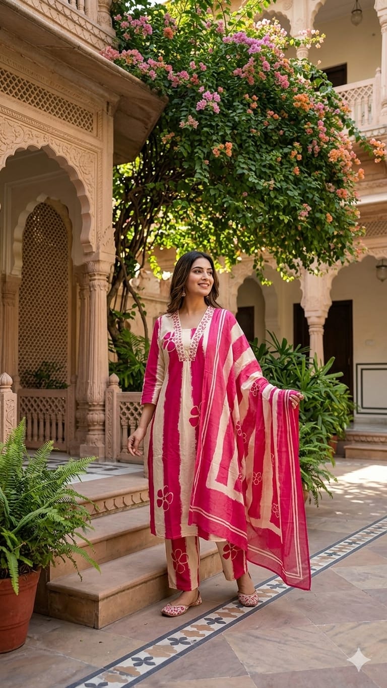 Pure Cotton Cream And Pink 3pc Set