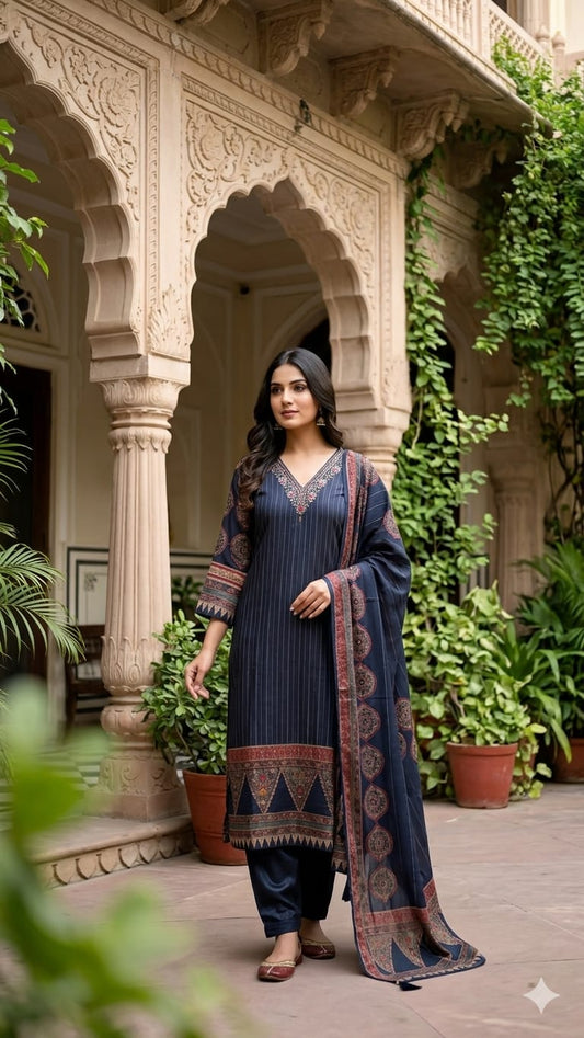 Pure Muslin Blue 3pc Set