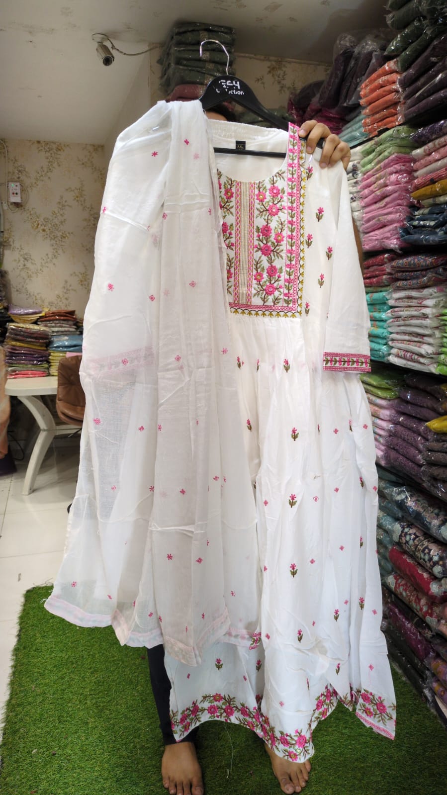 Pure Cotton White Anarkali 3pc Set