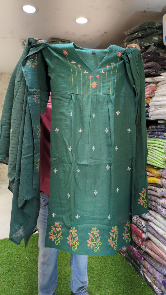 Pure Khadi Cotton Green 3pc Set