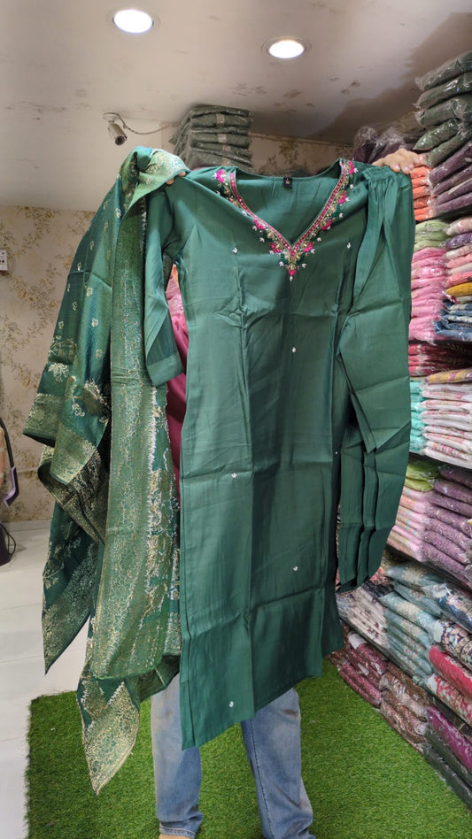 Pure Muslin Green 3pc Set