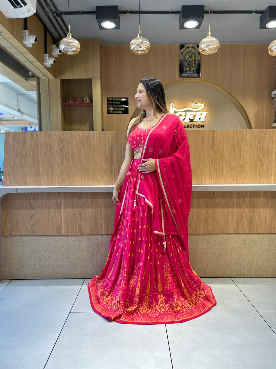 Pure Chinon Rani Pink Lehenga 3pc Set