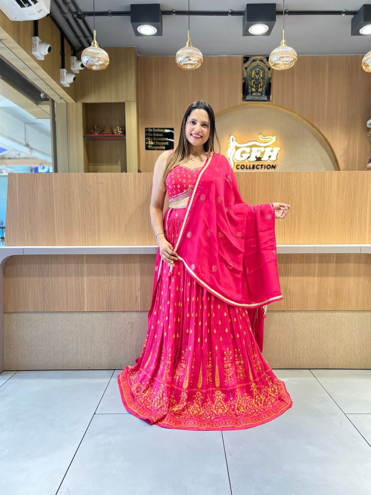 Pure Chinon Rani Pink Lehenga 3pc Set