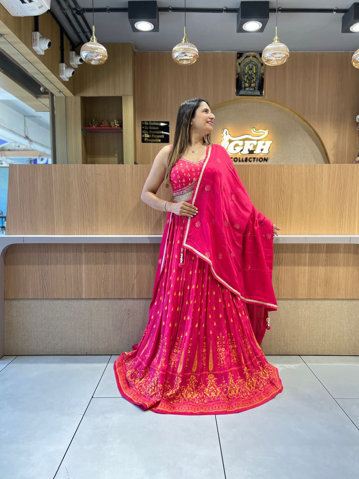 Pure Chinon Rani Pink Lehenga 3pc Set