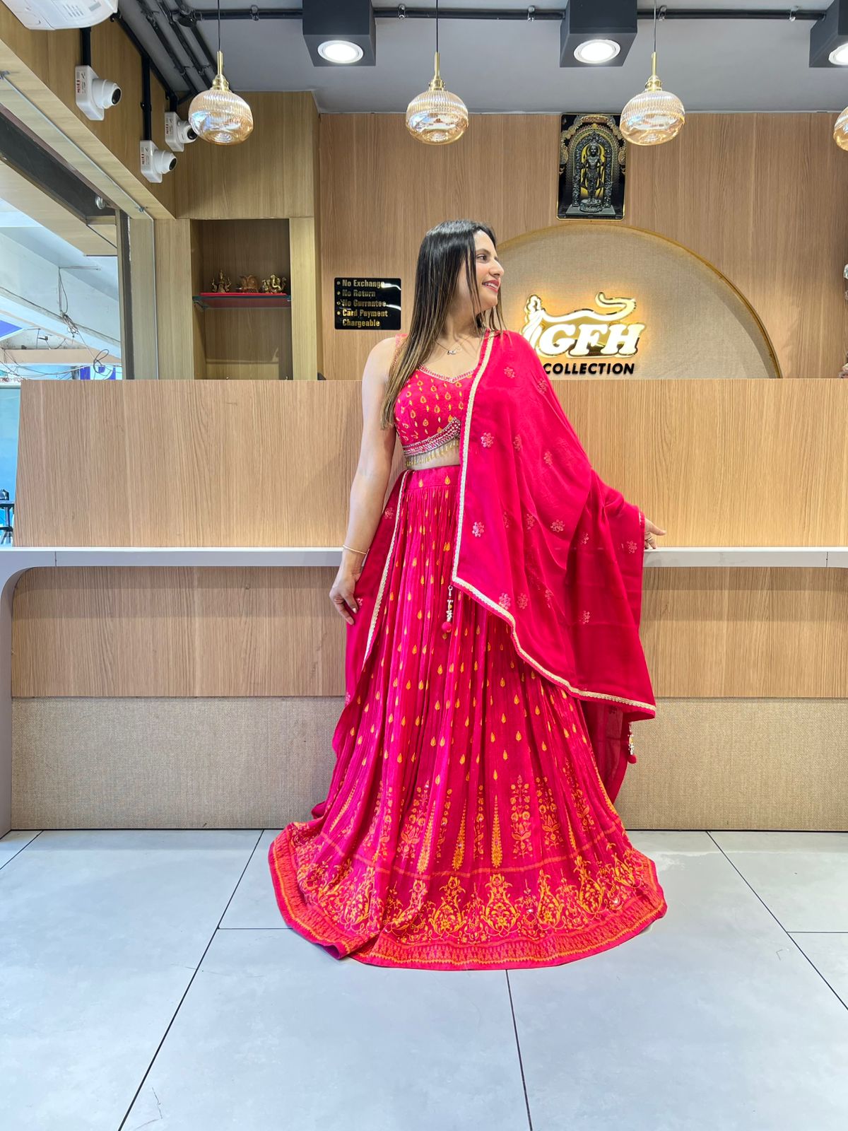 Pure Chinon Rani Pink Lehenga 3pc Set