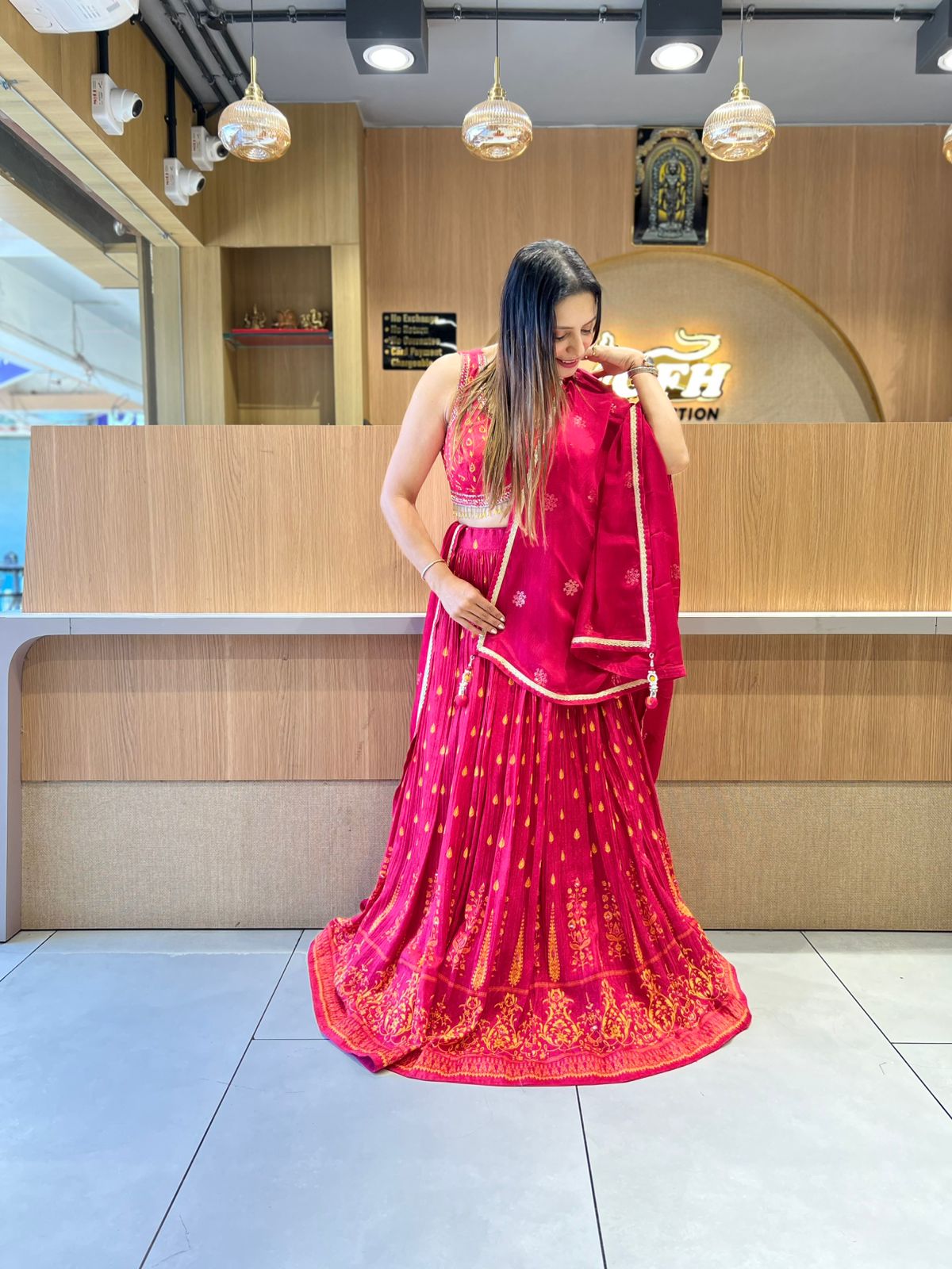 Pure Chinon Rani Pink Lehenga 3pc Set