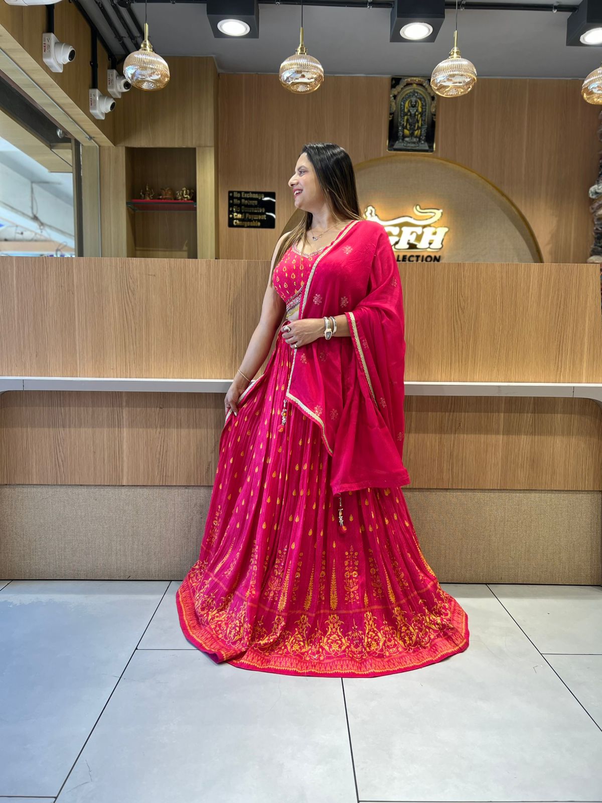 Pure Chinon Rani Pink Lehenga 3pc Set