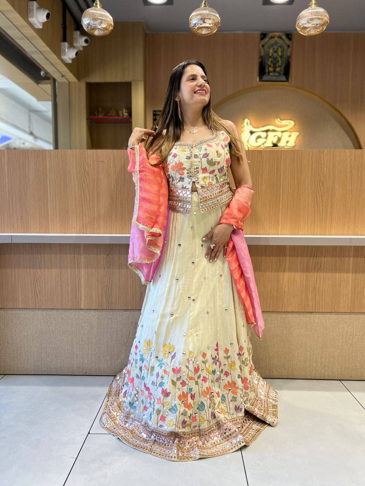 Pure Simmer Tissue Ivory Lehenga 3pc Set