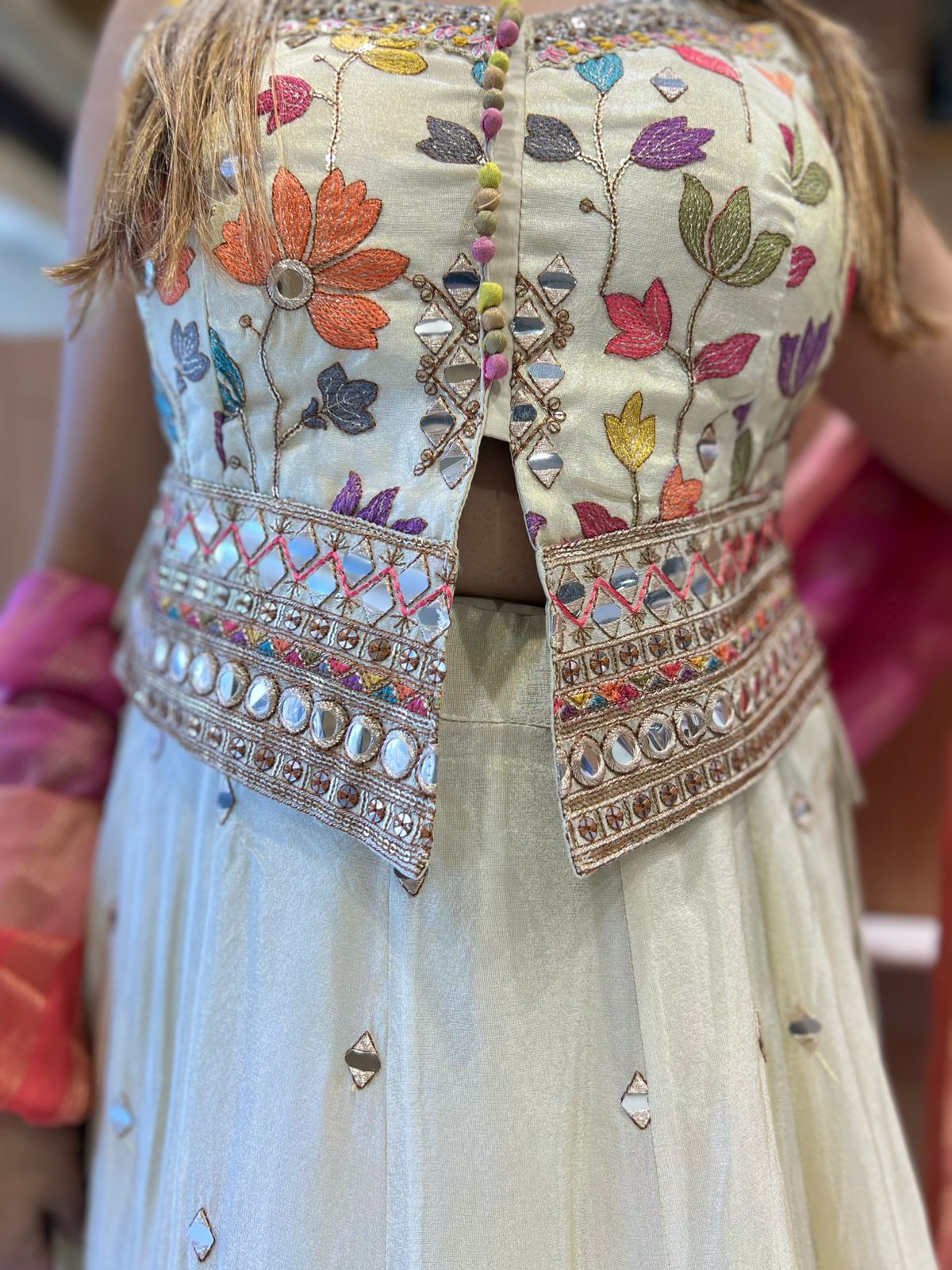 Pure Simmer Tissue Ivory Lehenga 3pc Set