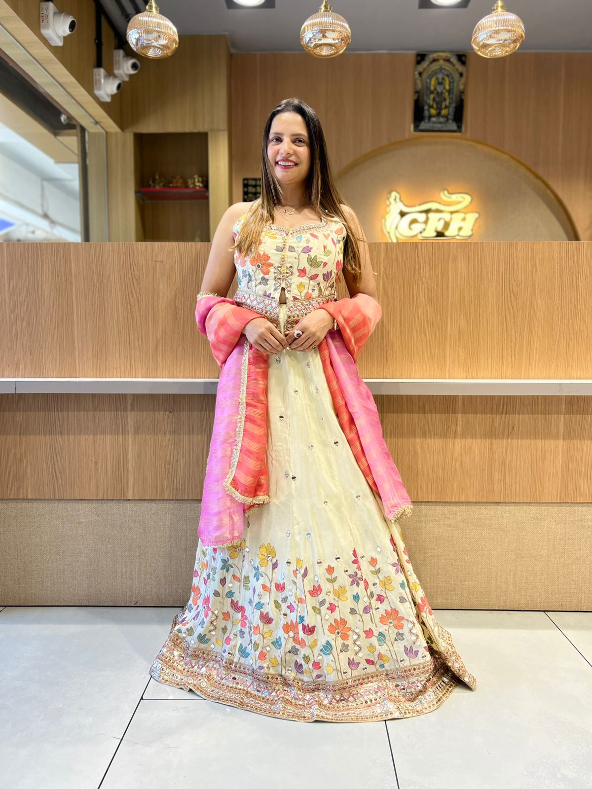 Pure Simmer Tissue Ivory Lehenga 3pc Set