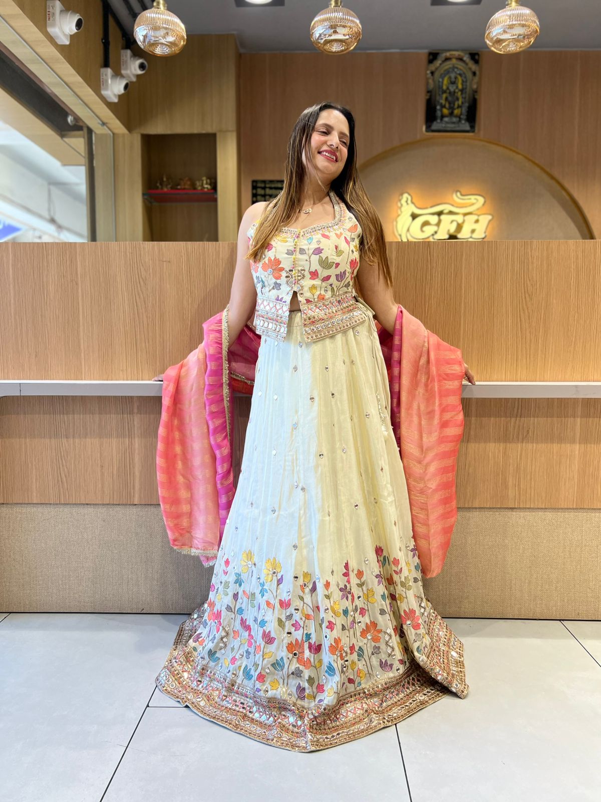 Pure Simmer Tissue Ivory Lehenga 3pc Set