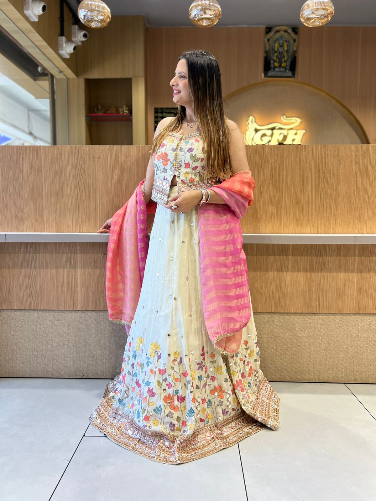 Pure Simmer Tissue Ivory Lehenga 3pc Set