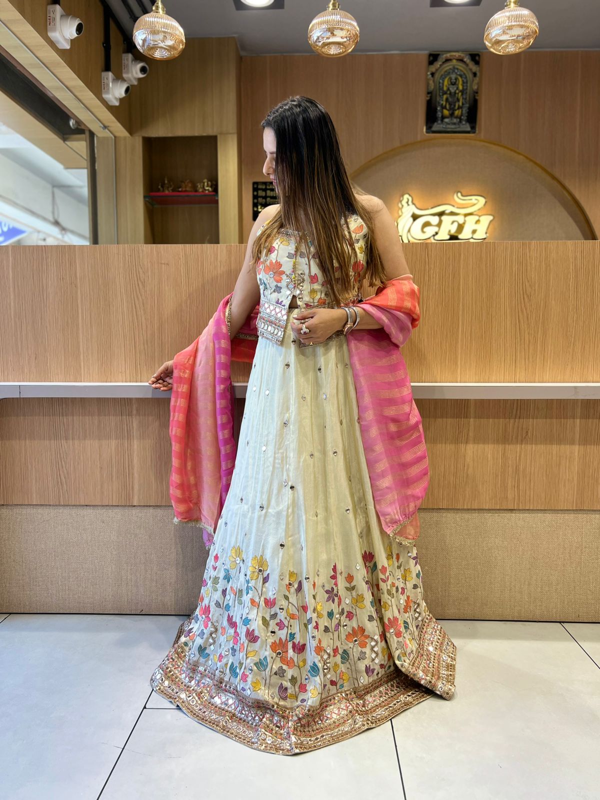 Pure Simmer Tissue Ivory Lehenga 3pc Set