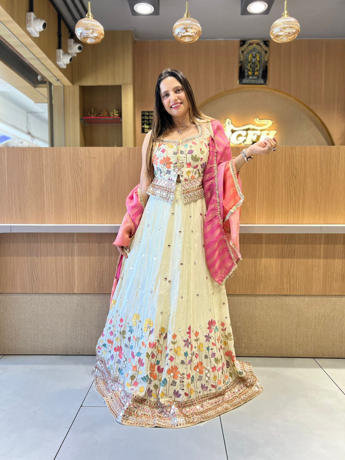 Pure Simmer Tissue Ivory Lehenga 3pc Set