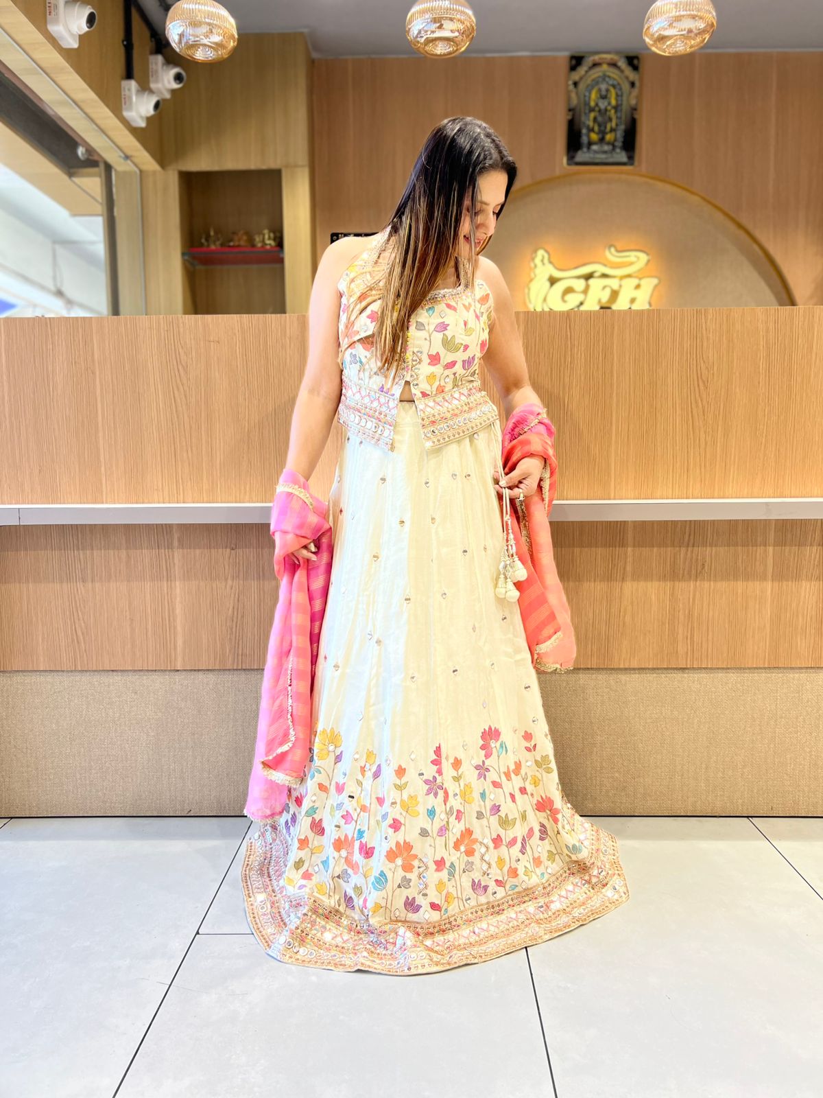 Pure Simmer Tissue Ivory Lehenga 3pc Set