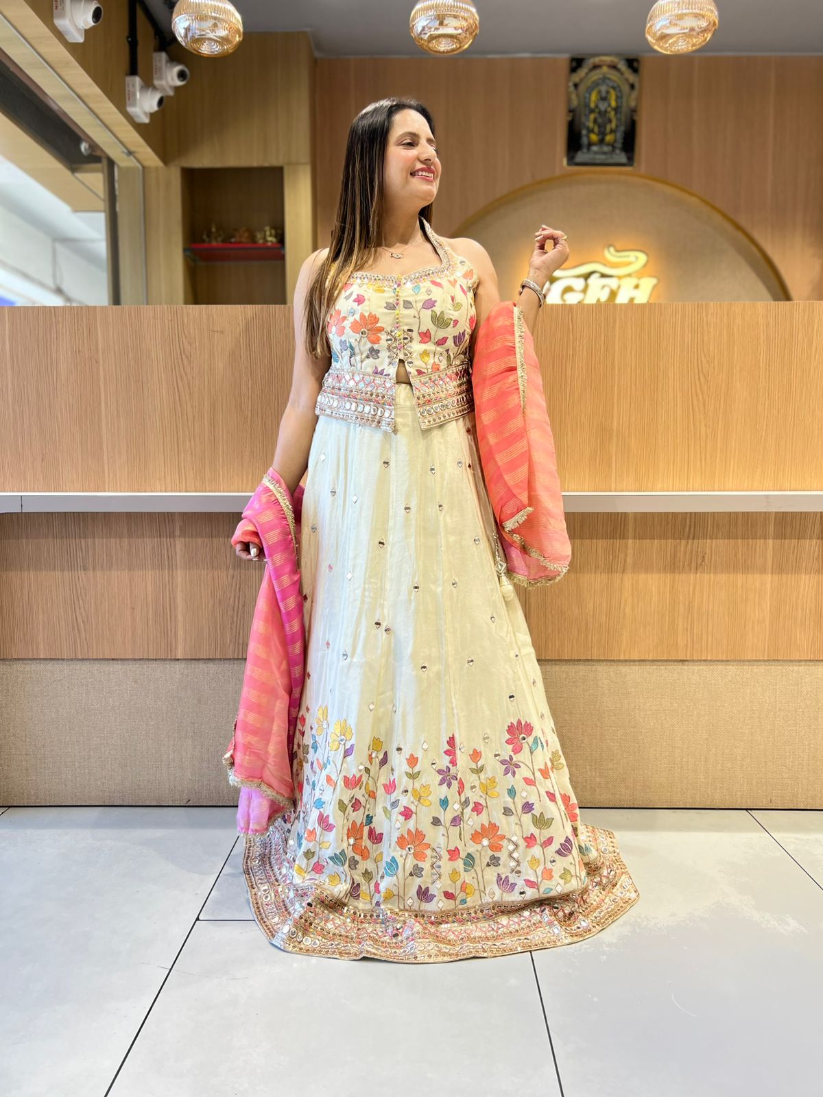 Pure Simmer Tissue Ivory Lehenga 3pc Set