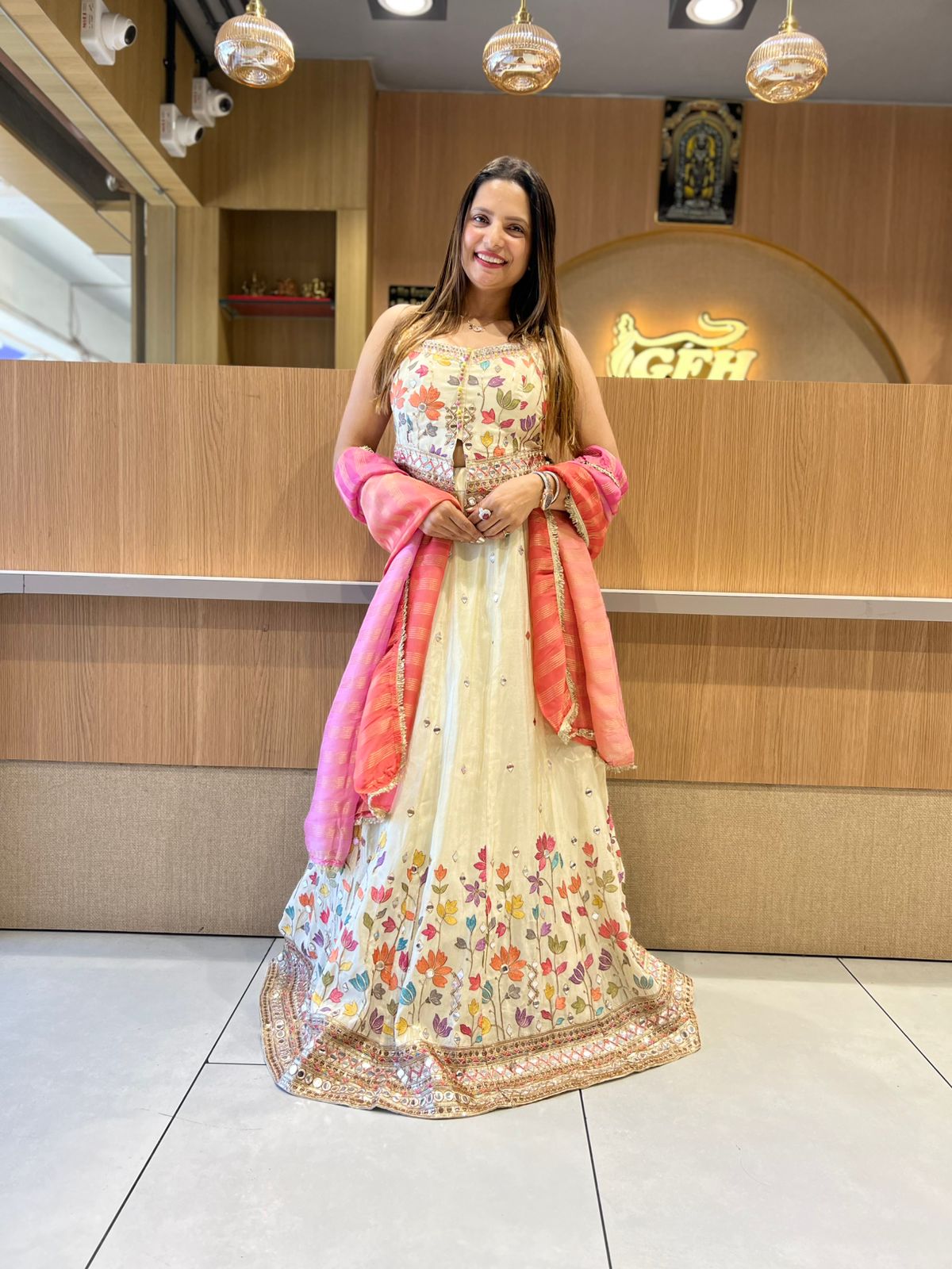 Pure Simmer Tissue Ivory Lehenga 3pc Set