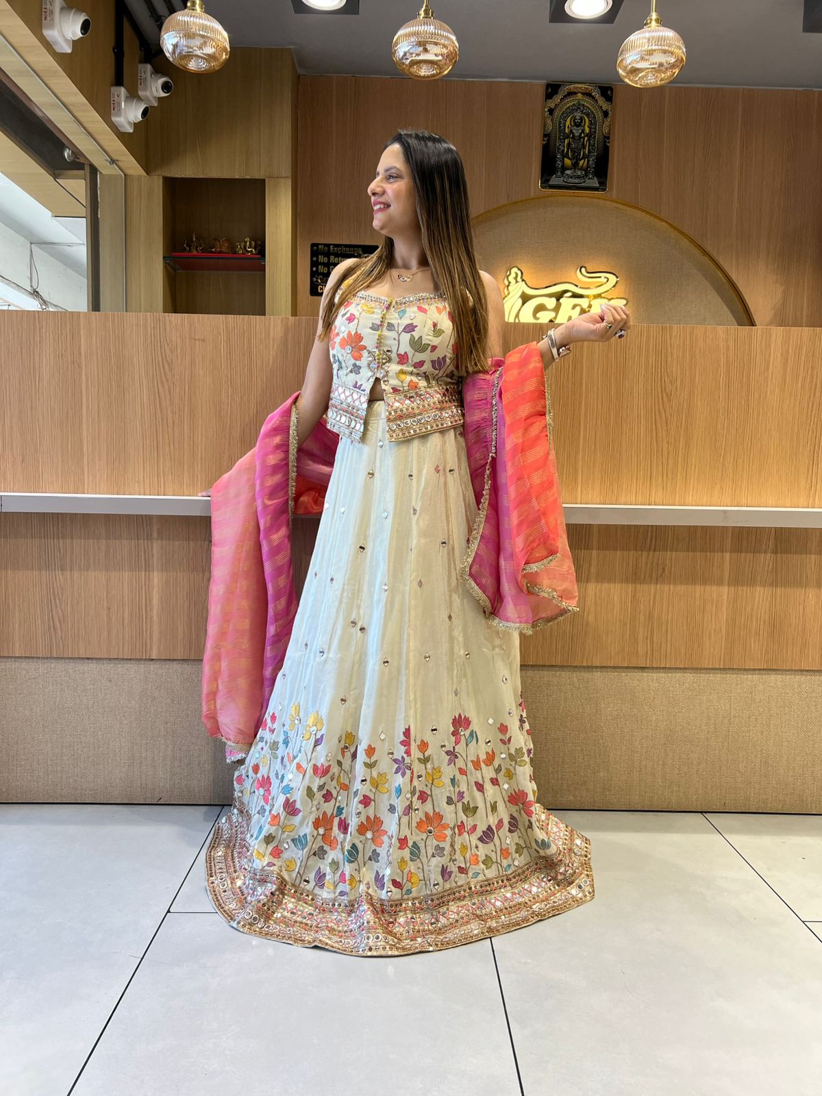 Pure Simmer Tissue Ivory Lehenga 3pc Set
