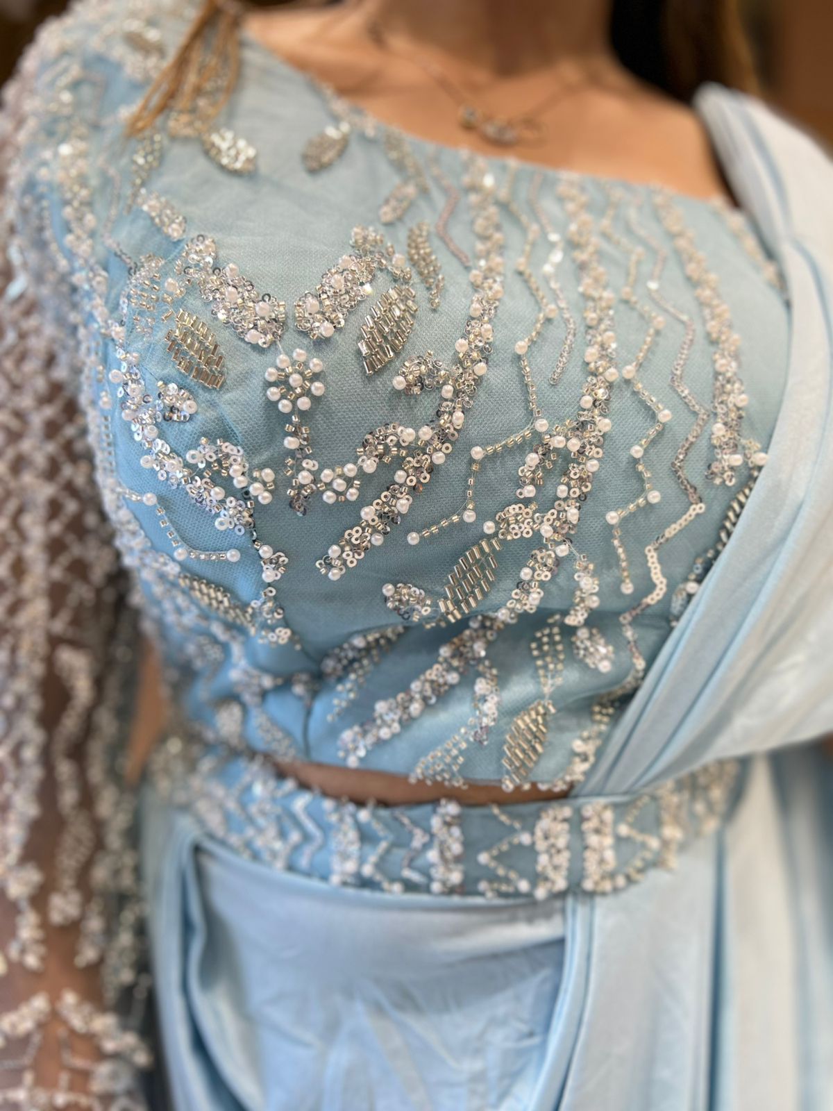Pure Imported Sky Blue Drep Saree