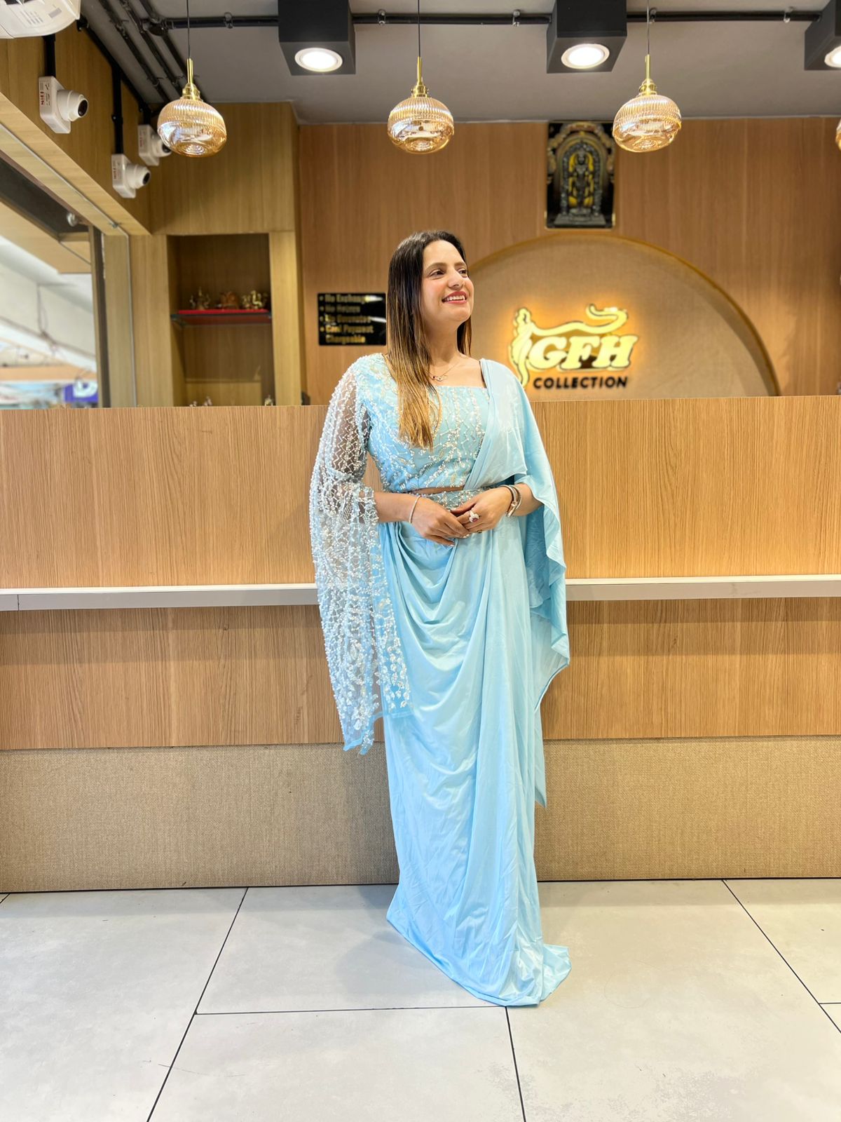 Pure Imported Sky Blue Drep Saree