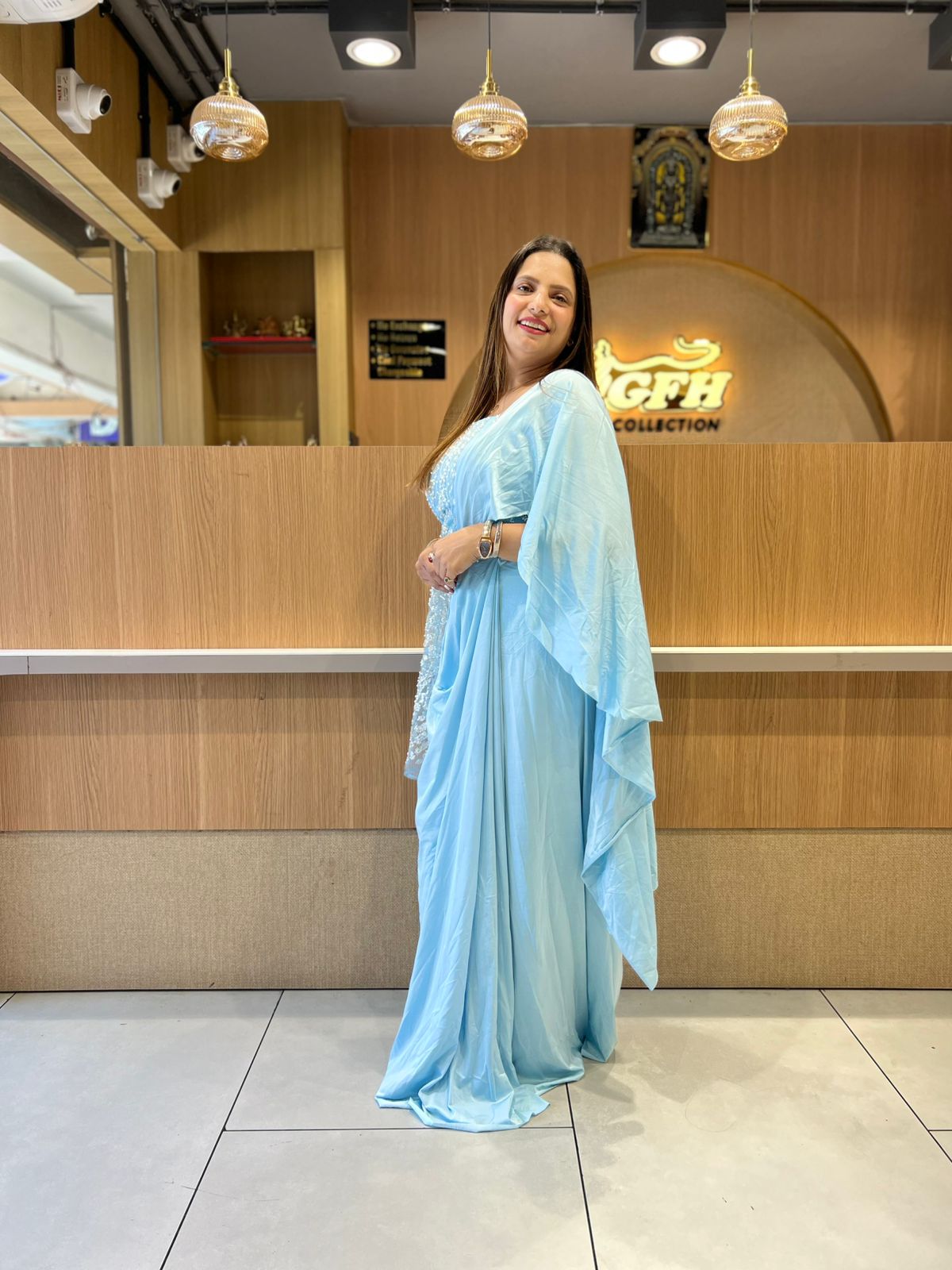 Pure Imported Sky Blue Drep Saree