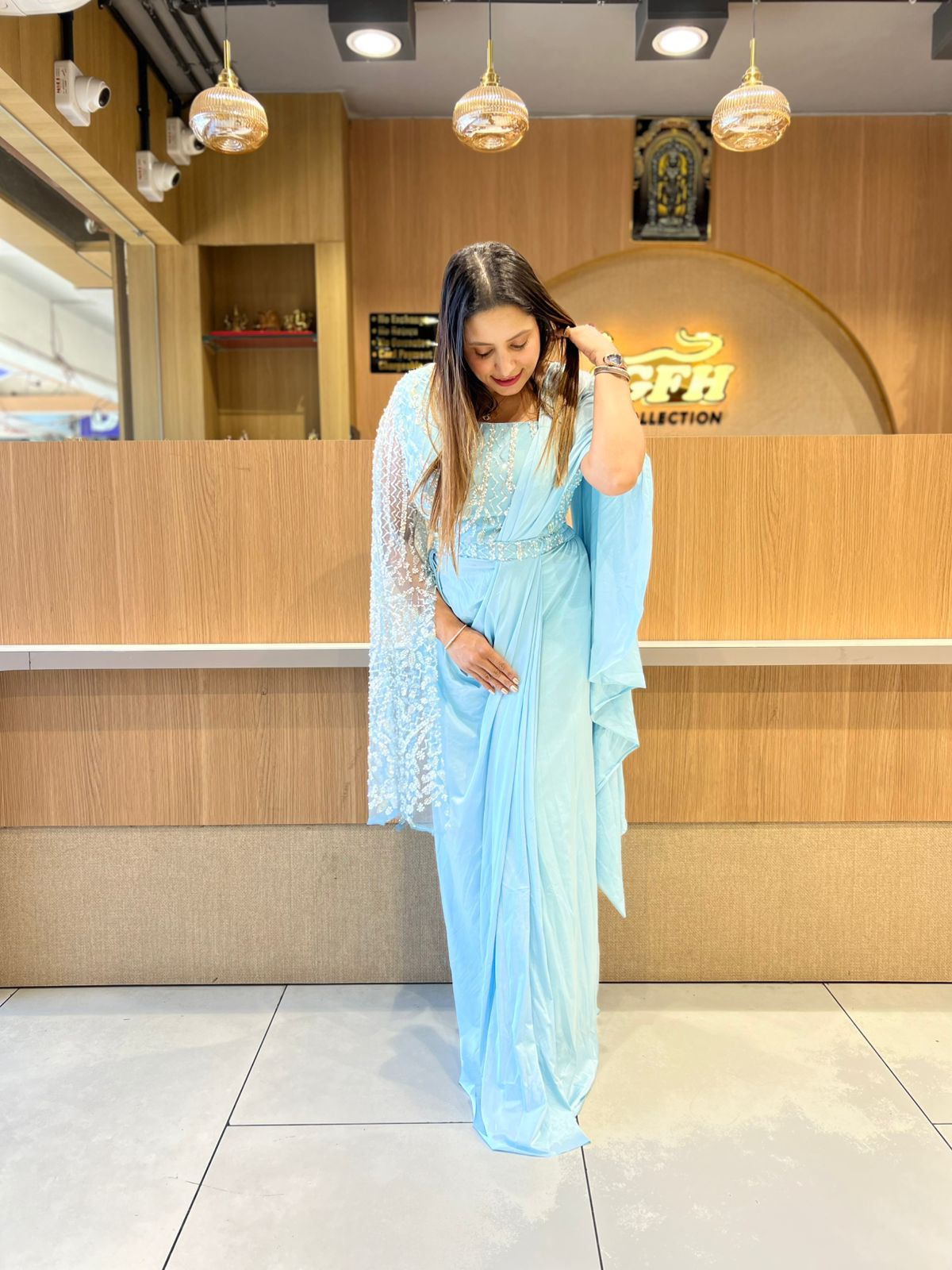 Pure Imported Sky Blue Drep Saree