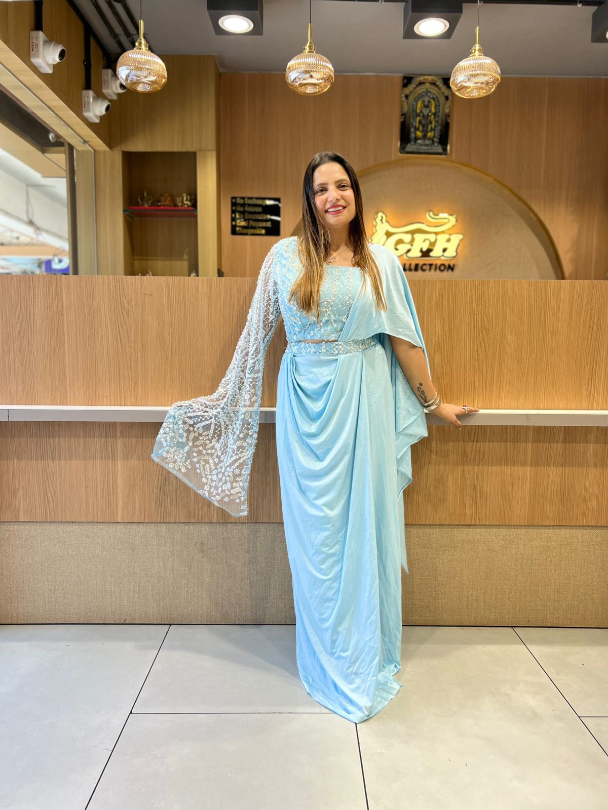 Pure Imported Sky Blue Drep Saree