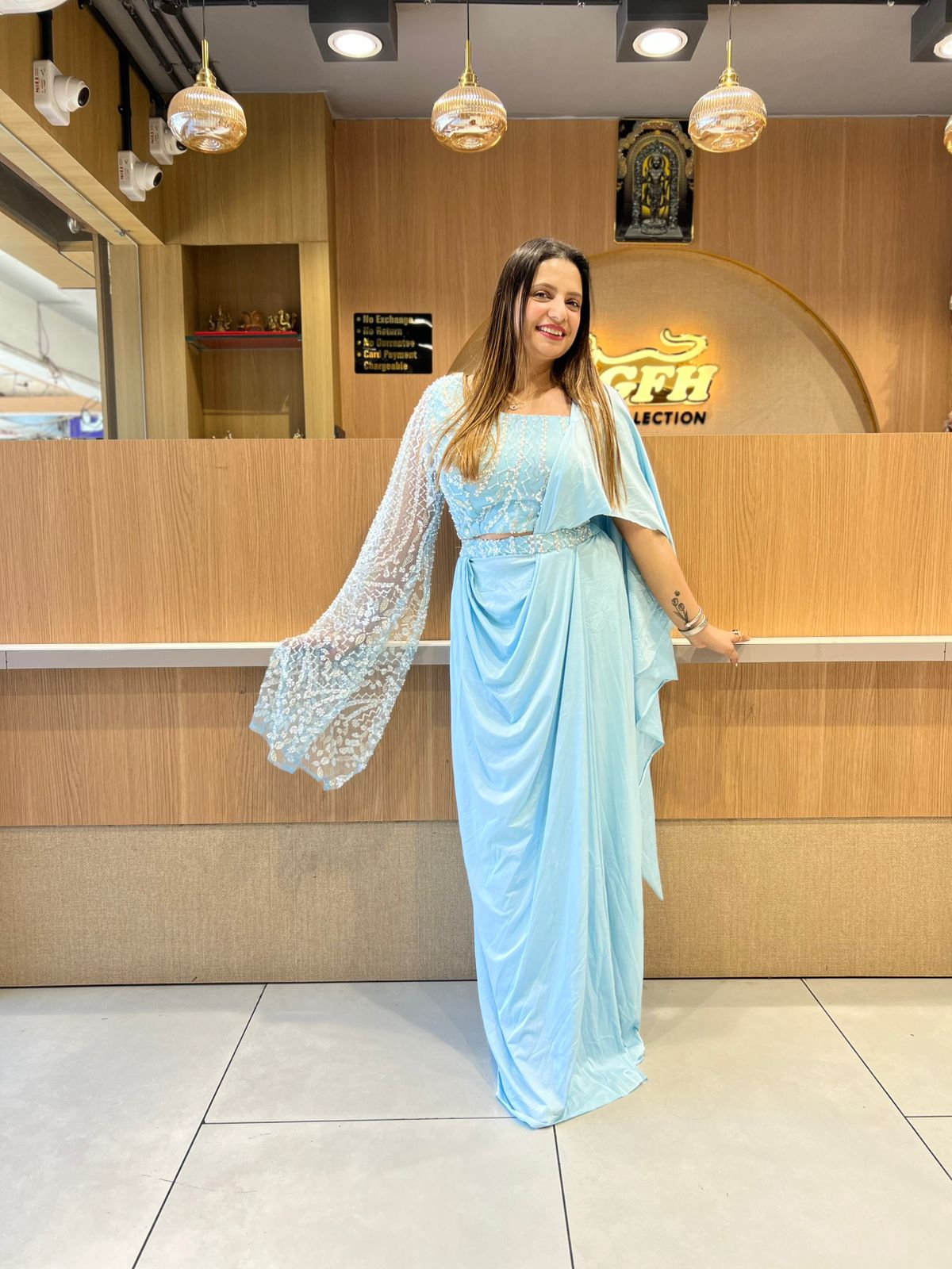 Pure Imported Sky Blue Drep Saree