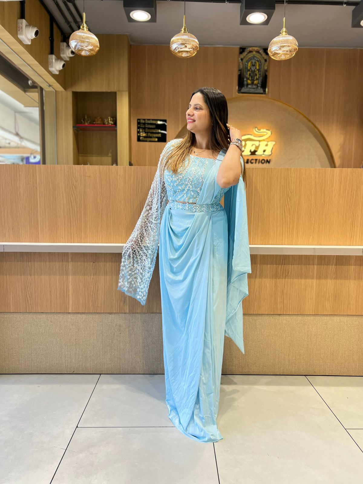 Pure Imported Sky Blue Drep Saree