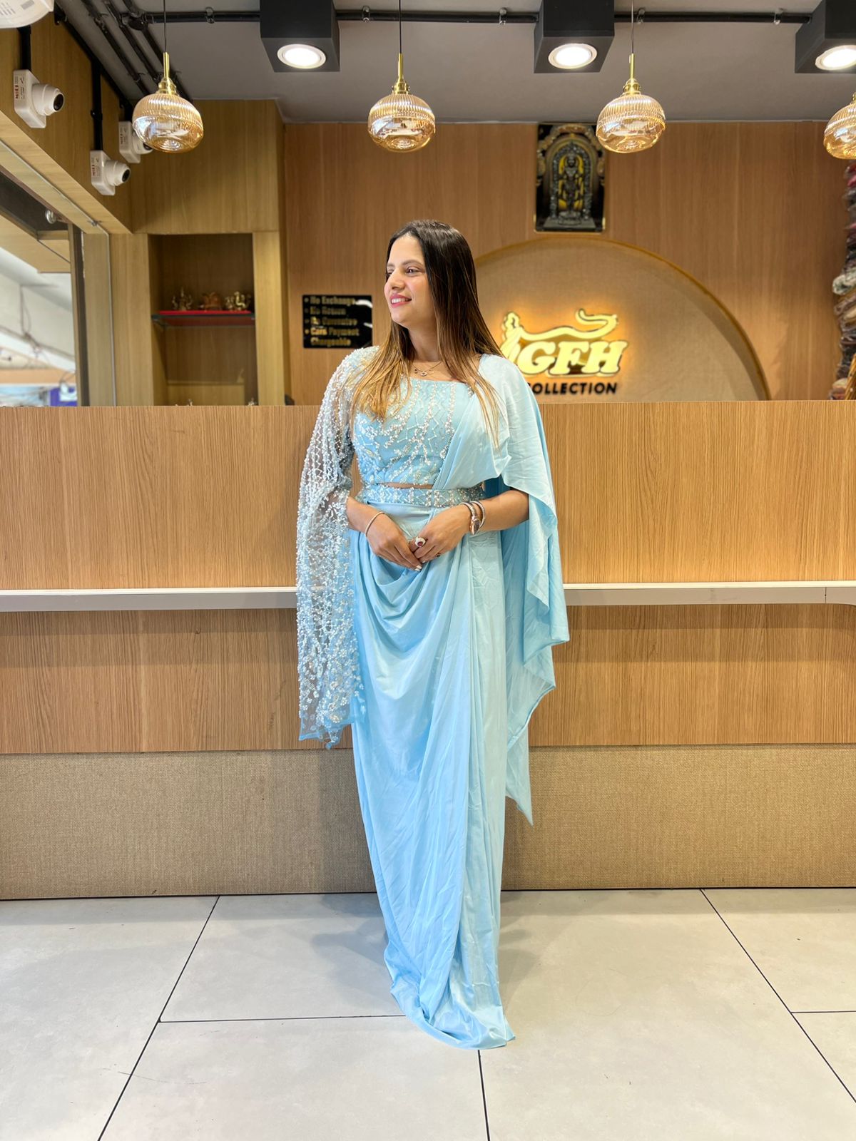 Pure Imported Sky Blue Drep Saree