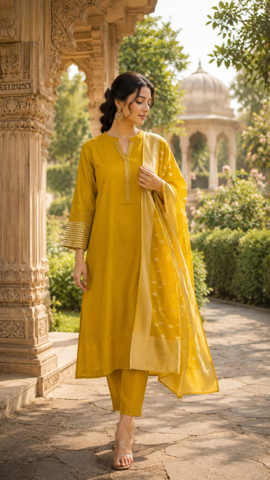 Pure Dola Silk Yellow 3pc Set