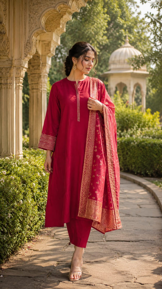 Pure Dola Silk Rani Pink 3pc Set