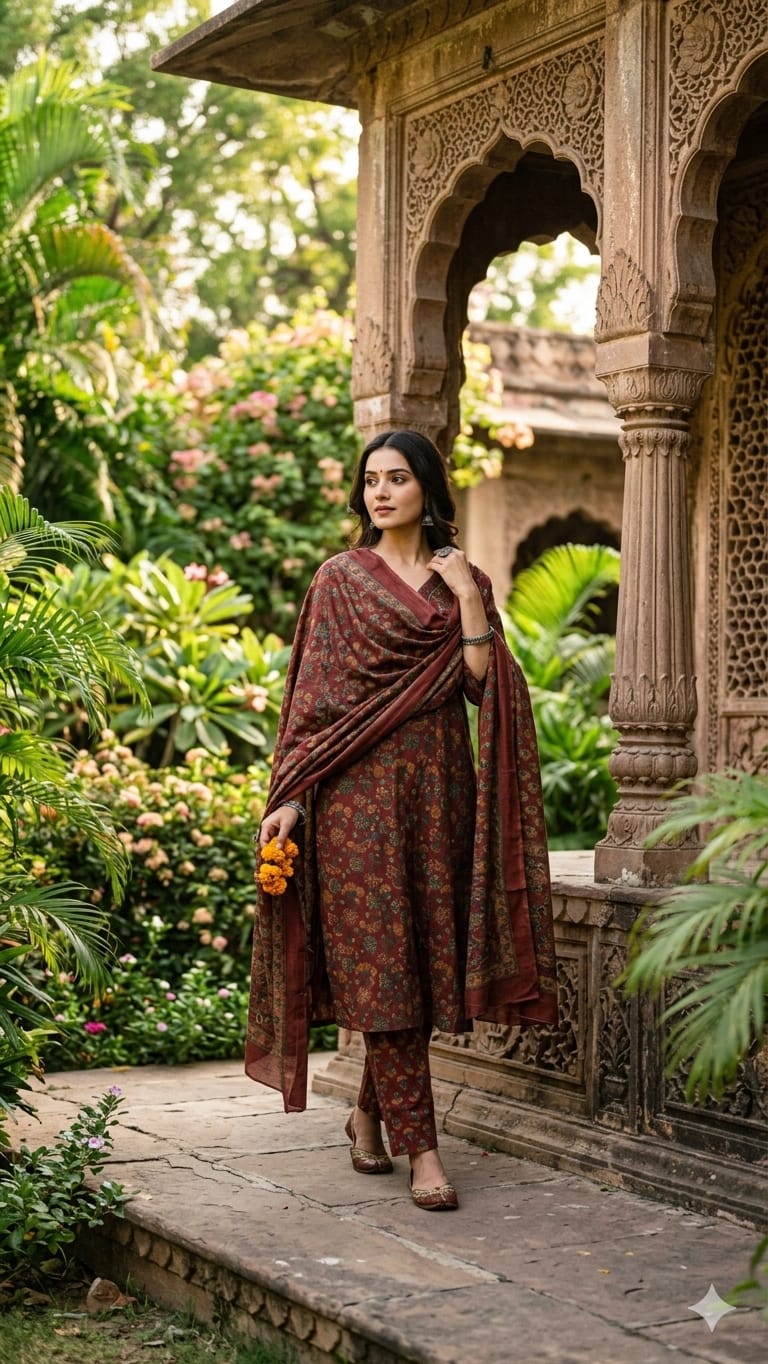 Pure Cotton Maroon 3pc Set