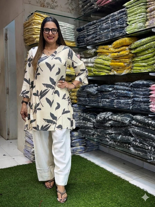 Pure German Rayon Off White And Blue Farsi Salwar 2pc Set