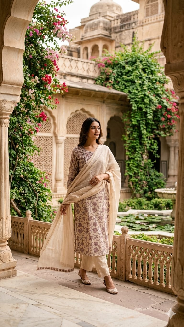 Pure Linen Cotton Off White And Brown 3pc Set