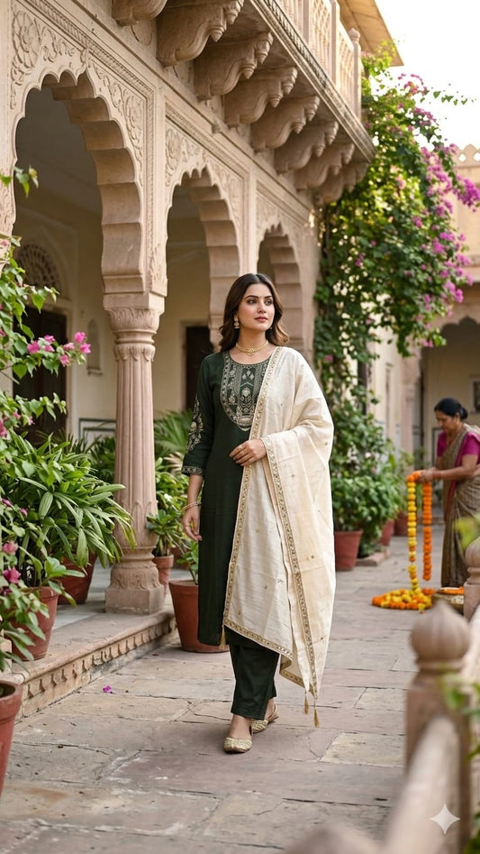 Pure Gaji Silk Dark Green 3pc Set