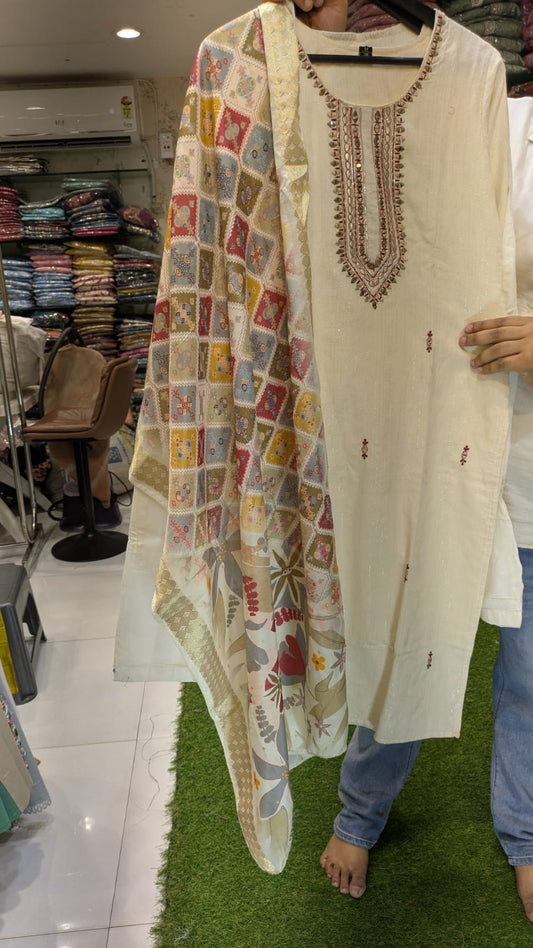 Pure Jamdani Cotton Off White 3pc Set