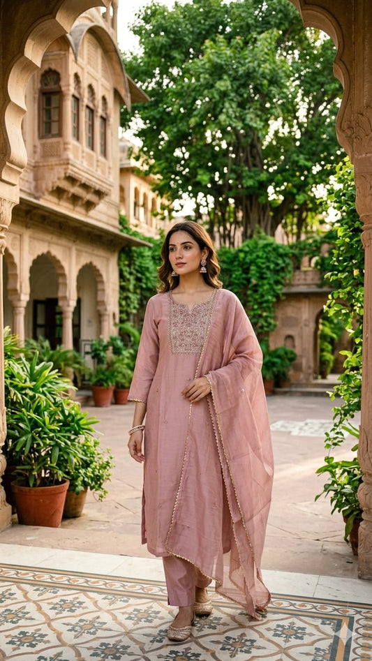 Pure Simmer Tissue Partywear Rose Gold 3pc Set