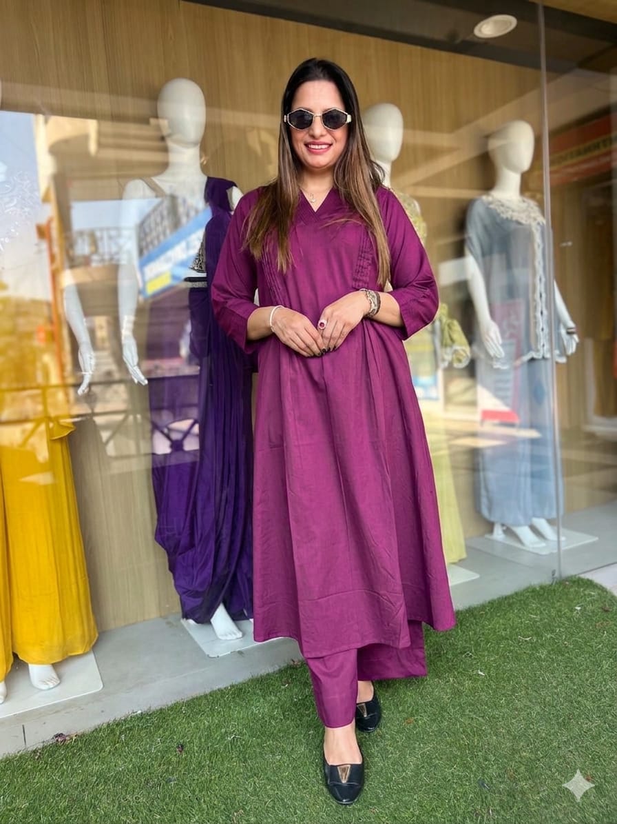 Pure Slub Cotton Mazenta 2pc Set