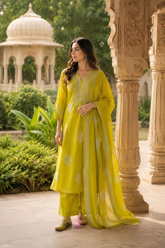 Pure Cotton Mustard Green 3pc Set