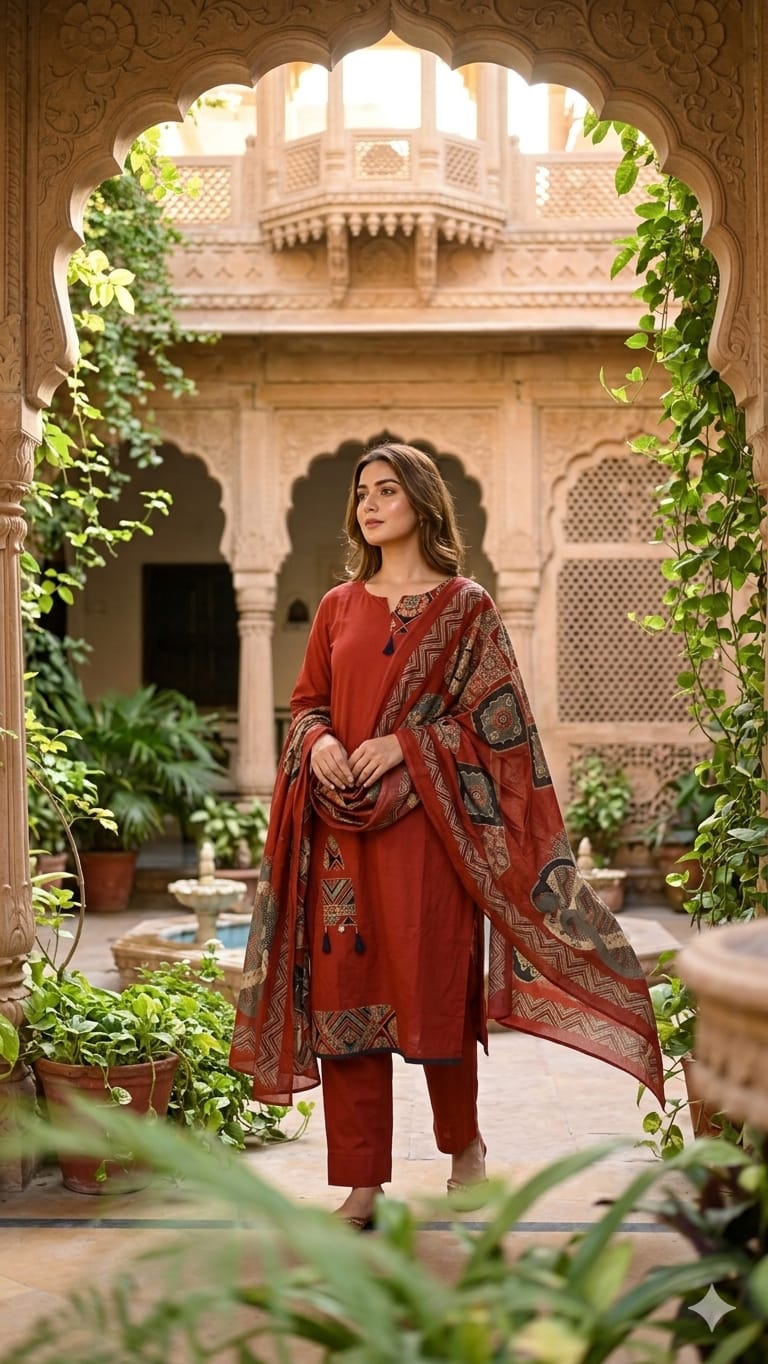 Pure Cotton Maroon 3pc Set
