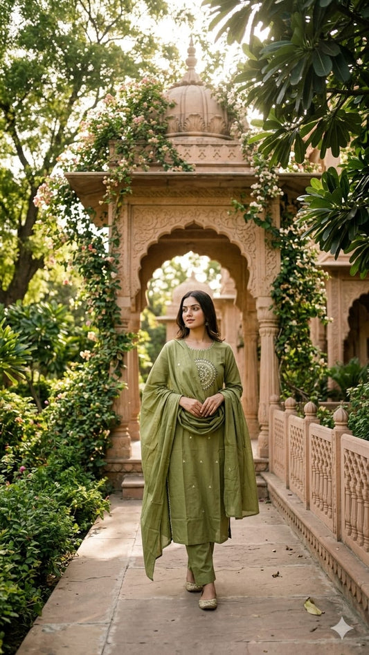 Pure Cotton Pista Green 3pc Set