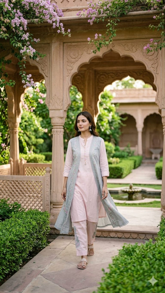 Pure Cotton Light Pink And Gray 3pc Set