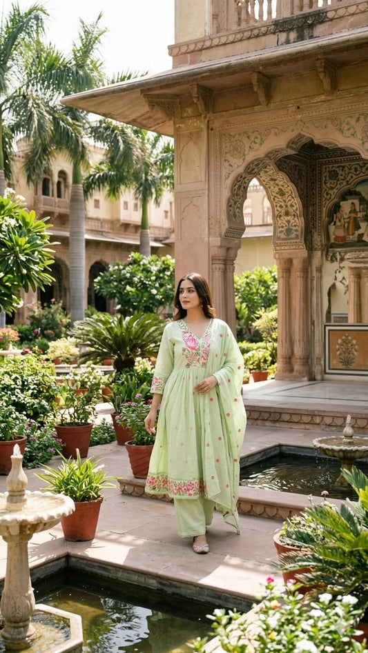 Pure Mull Cotton Green 3pc Set