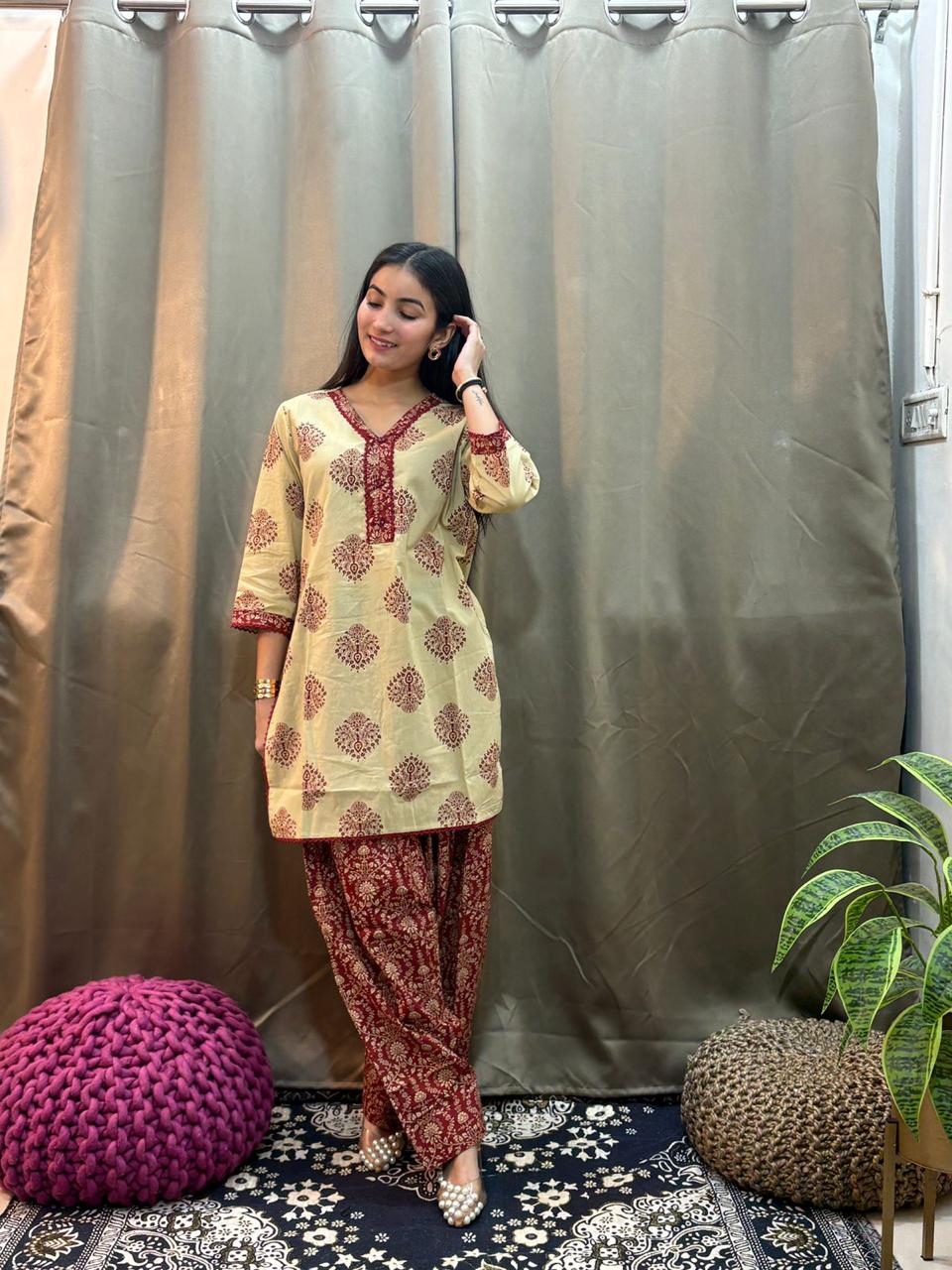 Pure Cotton Beige Farsi Salwar 2pc Set