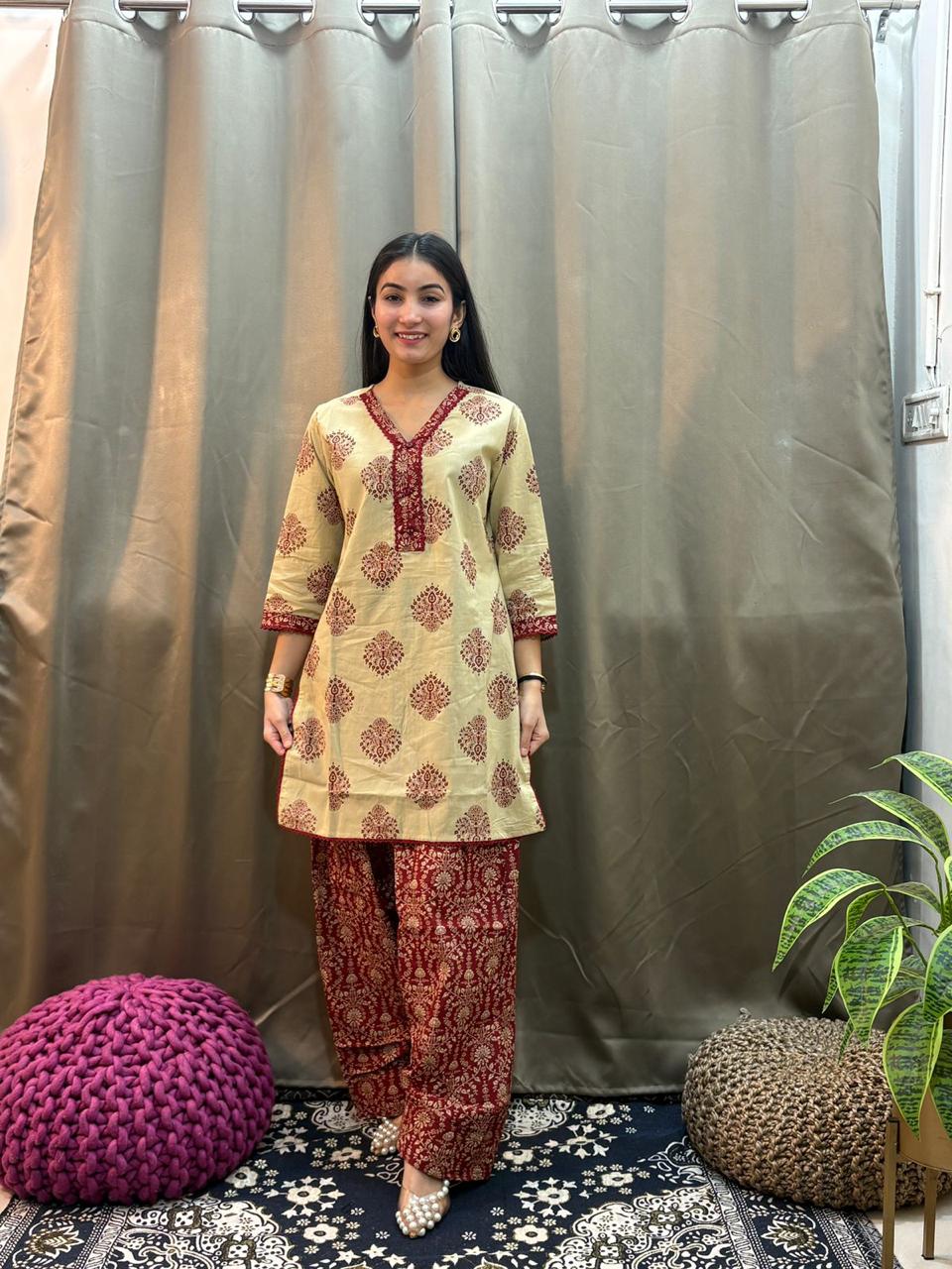 Pure Cotton Beige Farsi Salwar 2pc Set