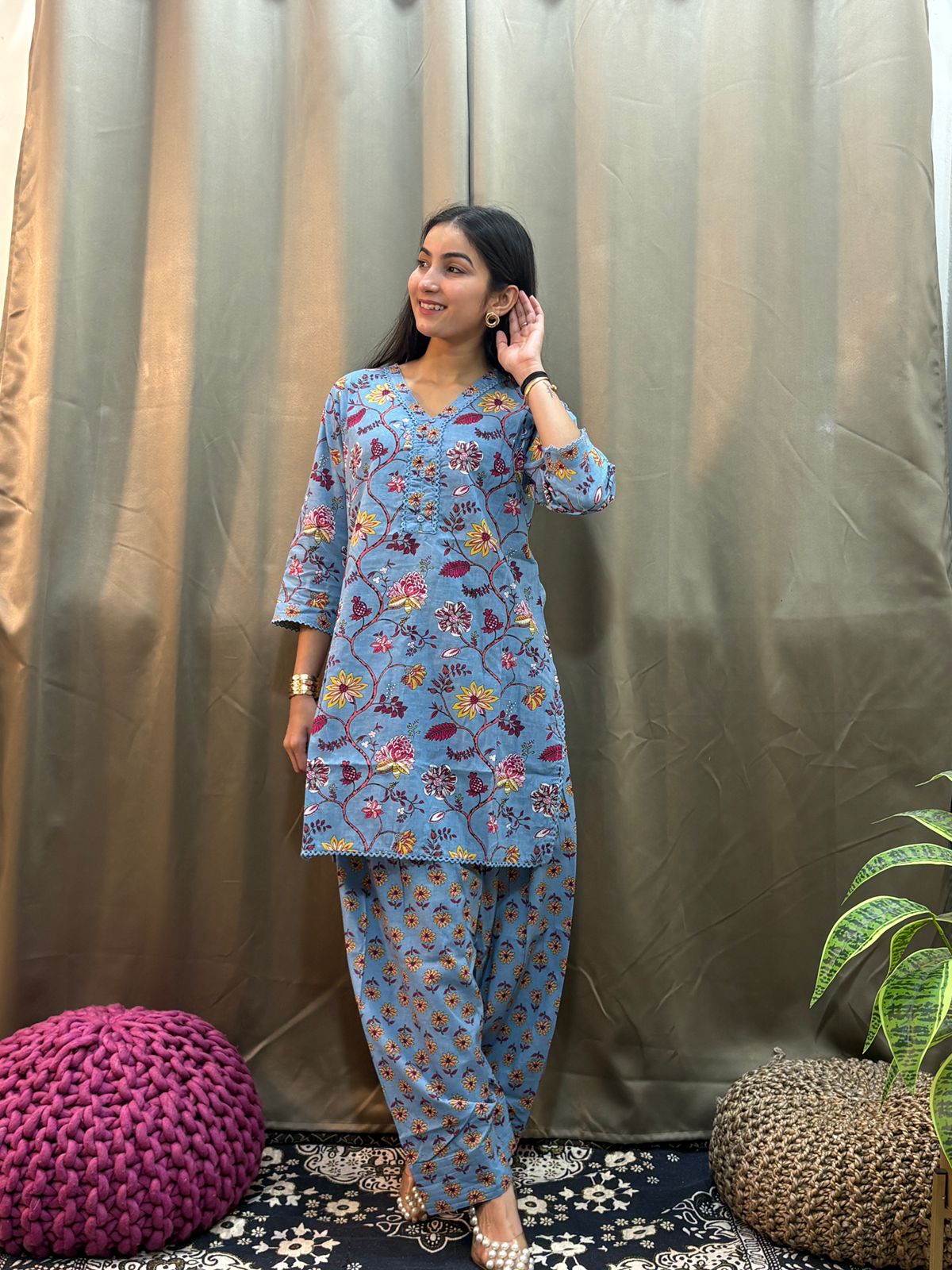 Pure Cotton Light Blue Farsi Salwar 2pc Set