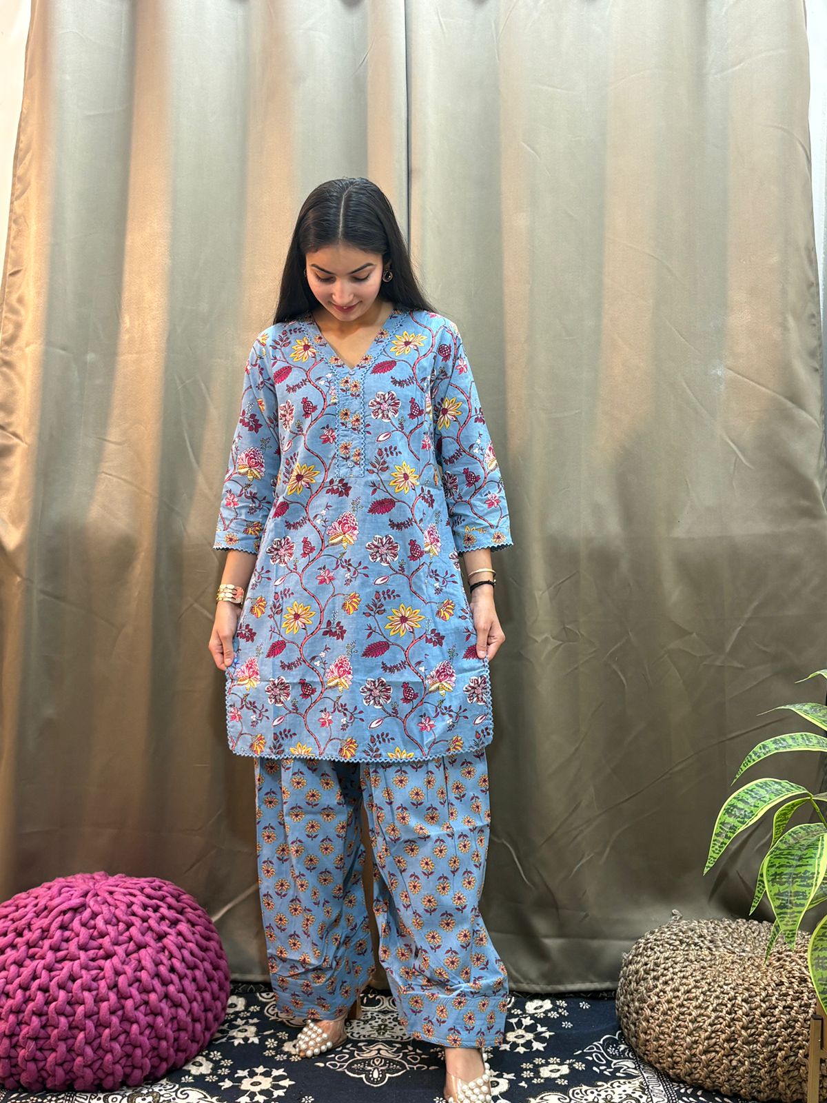 Pure Cotton Light Blue Farsi Salwar 2pc Set