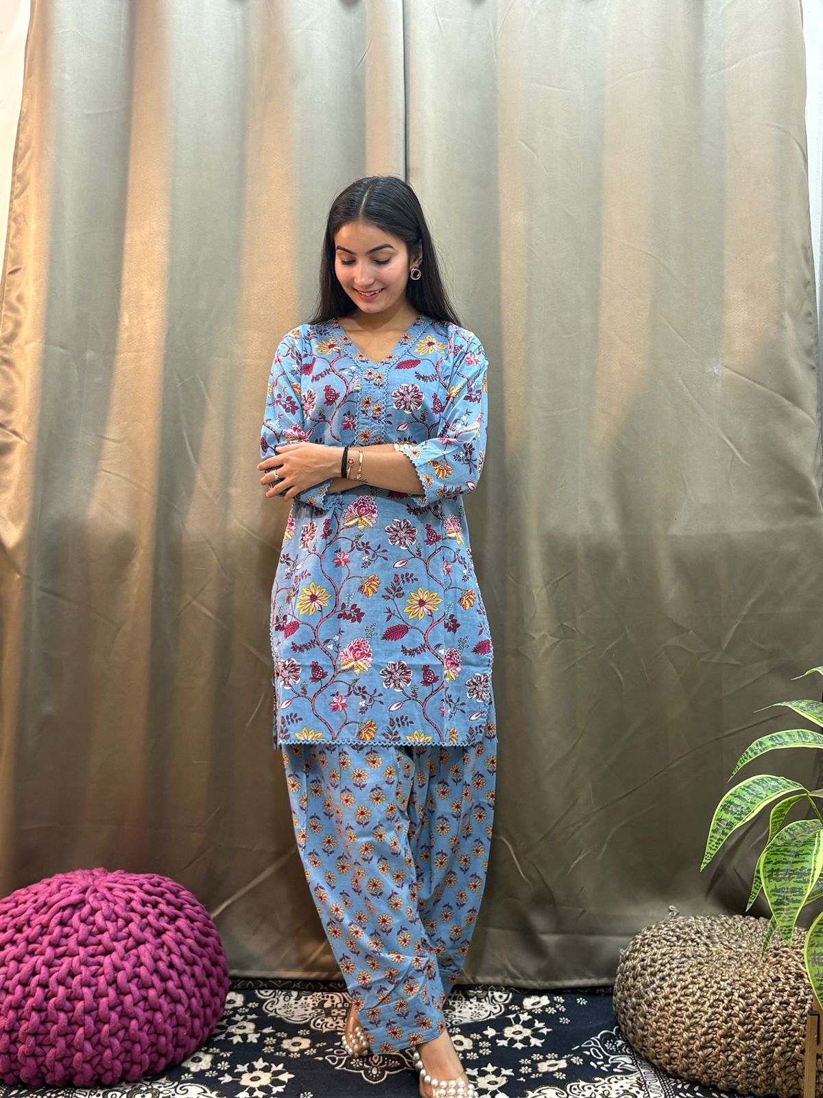 Pure Cotton Light Blue Farsi Salwar 2pc Set